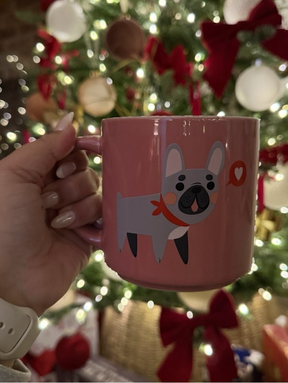 THRESHOLD Pink Ceramic Mug with Cute dog Graphic